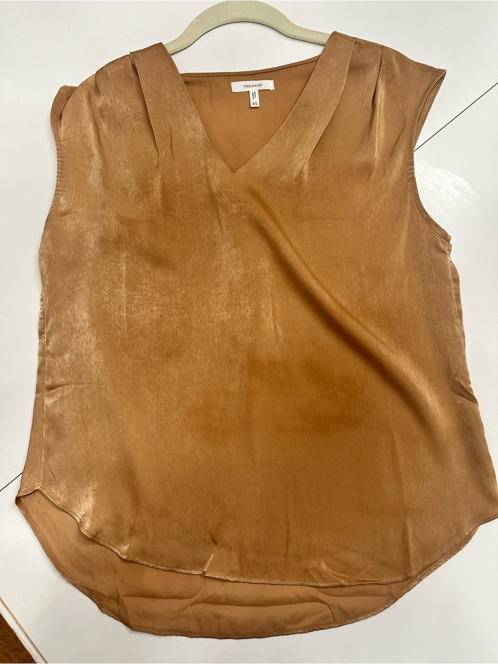Maurices Copper-Tone V-Neck Satin Sleeveless Top size xs